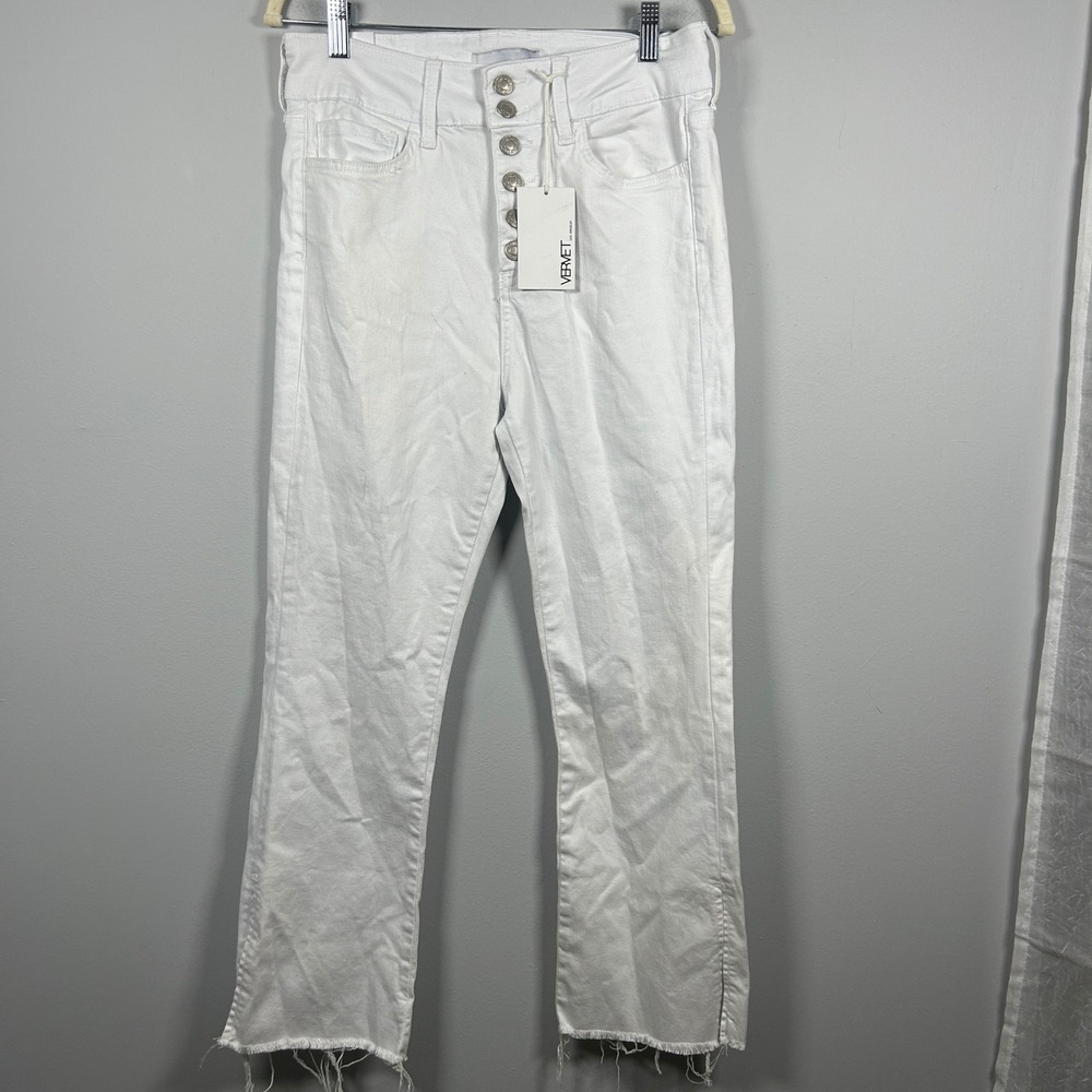 Vervet Jeans Crop Flare Selena Women's 29 White Super High Rise Button Fly Chic
